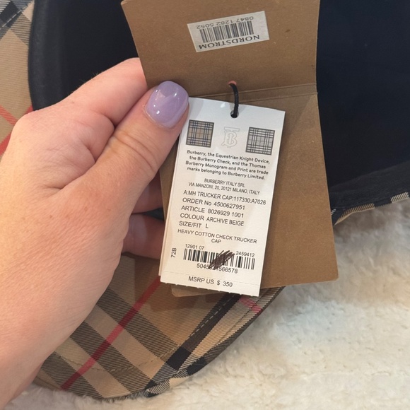Burberry heavy cotton check trucker cap size L NWT - Picture 5 of 8